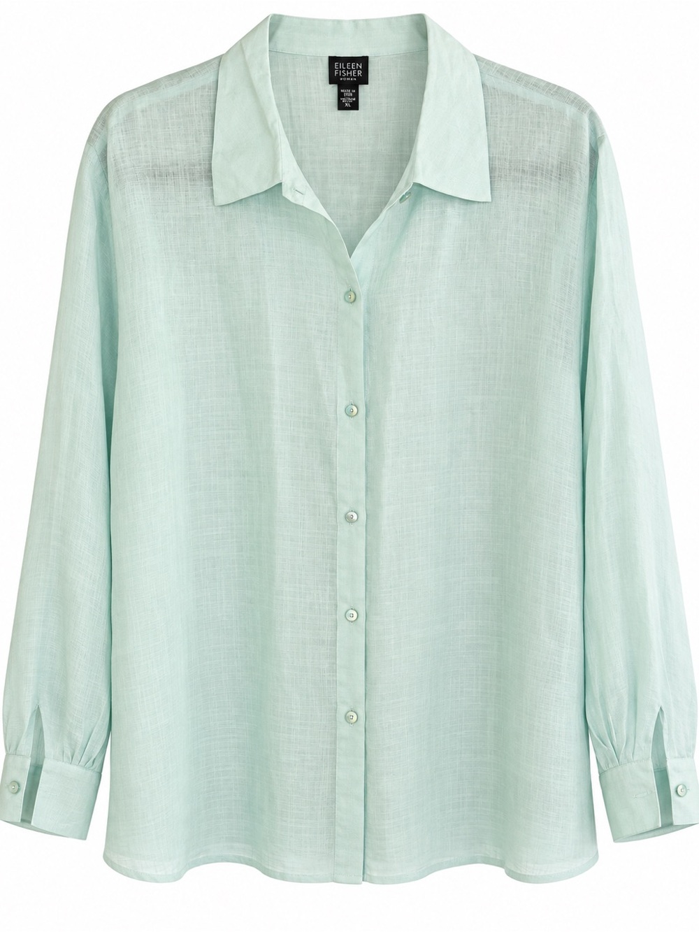 Eileen Fisher Light Teale Linen Button-Down Shirt